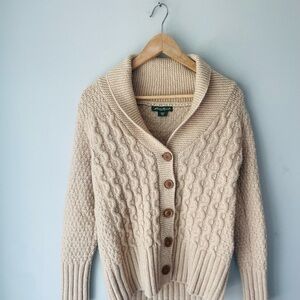 Eddie Bauer Vintage Tan Cable Knit Cardigan